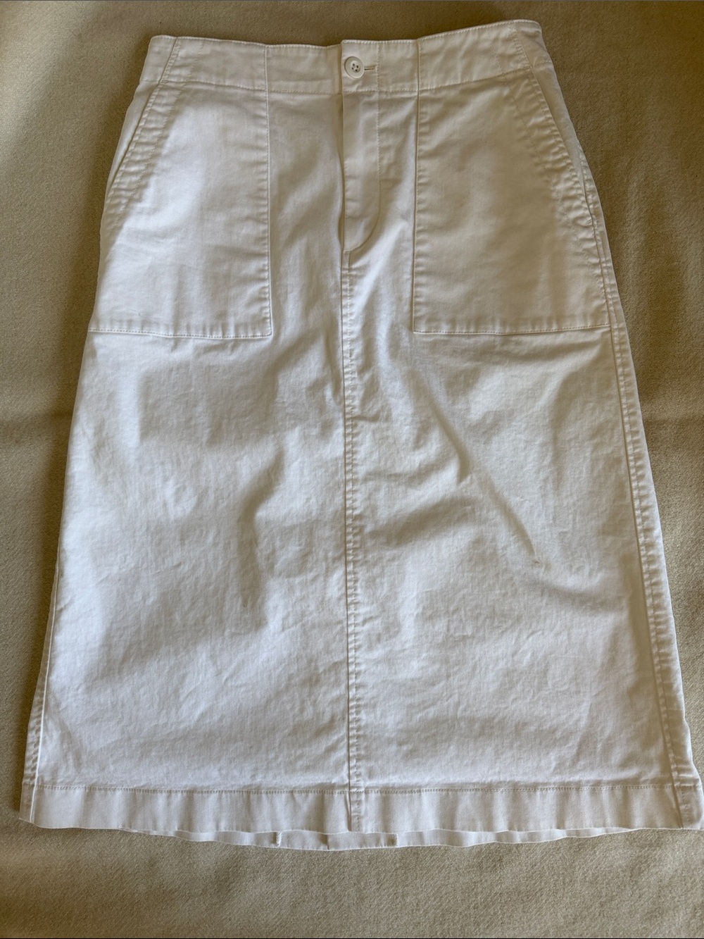Uniqlo Creme Natural Cotton A-Line Skirt with Front Zipper and Pockets Sz M EUC